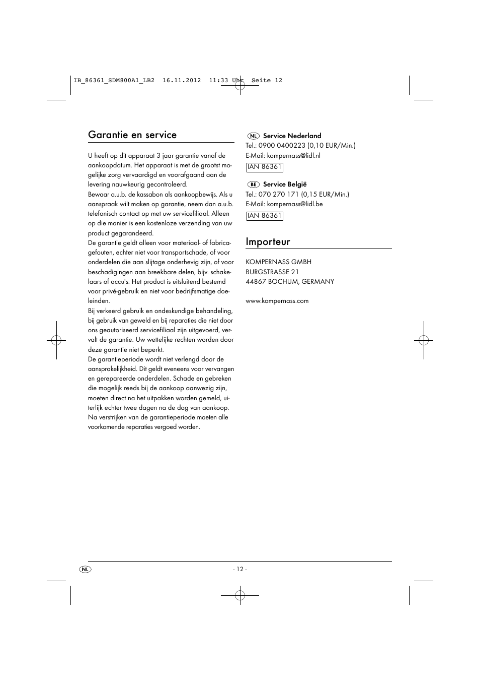 Garantie en service, Importeur | Silvercrest SDM 800 A1 User Manual | Page 15 / 28