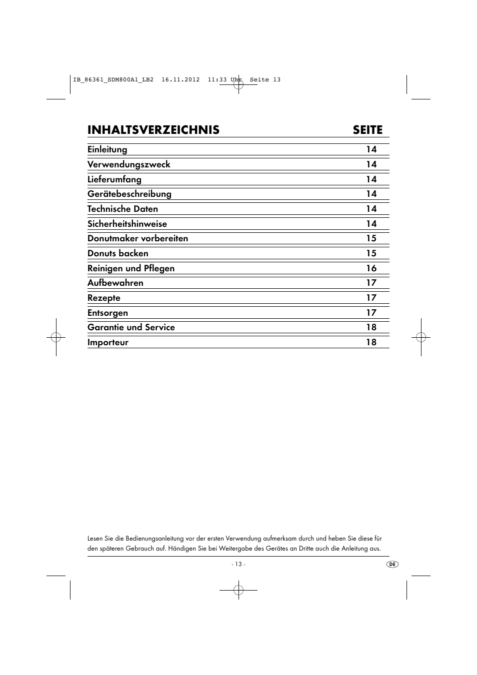 Inhaltsverzeichnis seite | Silvercrest SDM 800 A1 User Manual | Page 16 / 28