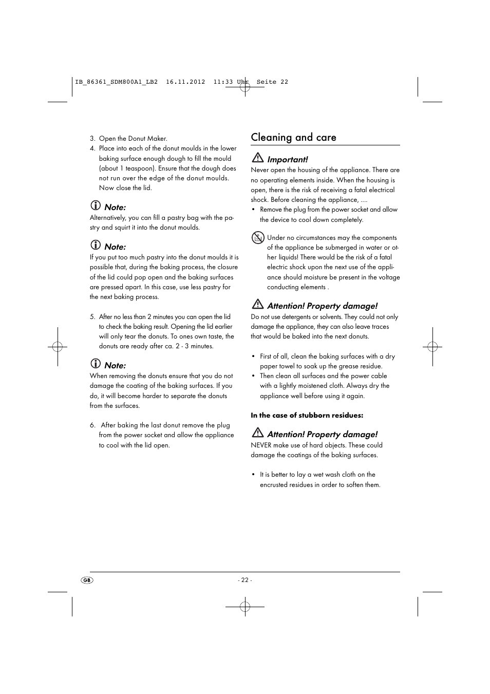 Cleaning and care, Important, Attention! property damage | Silvercrest SDM 800 A1 User Manual | Page 25 / 28