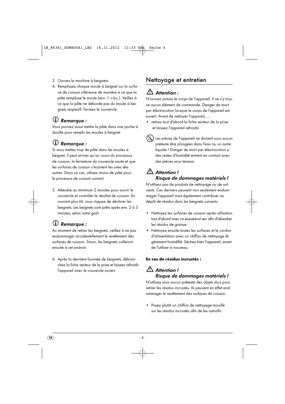 Nettoyage et entretien, Remarque, Attention | Attention ! risque de dommages matériels | Silvercrest SDM 800 A1 User Manual | Page 7 / 28