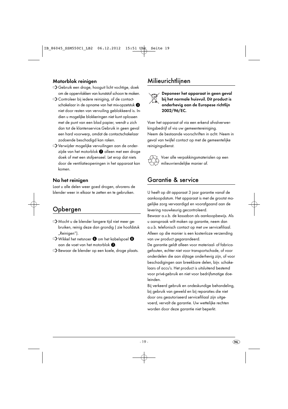 Opbergen, Milieurichtlijnen, Garantie & service | Silvercrest SSM 550 C1 User Manual | Page 22 / 44