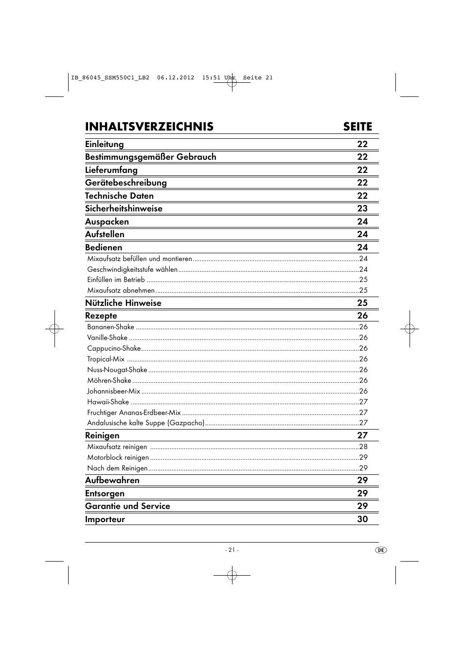 Inhaltsverzeichnis seite | Silvercrest SSM 550 C1 User Manual | Page 24 / 44