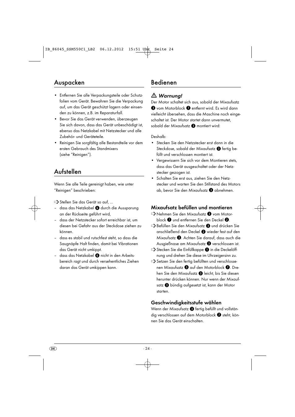 Auspacken, Aufstellen, Bedienen | Silvercrest SSM 550 C1 User Manual | Page 27 / 44