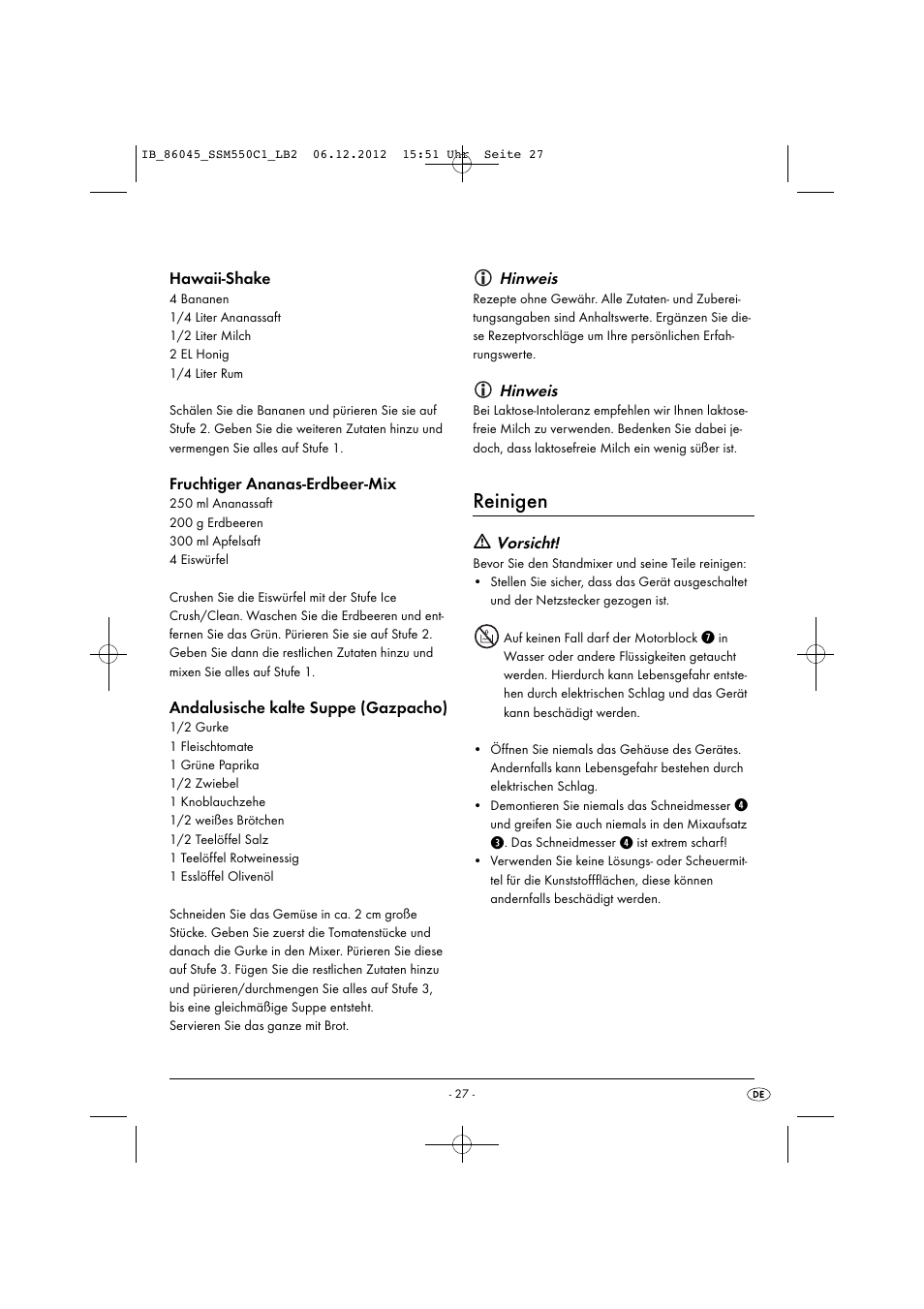 Reinigen | Silvercrest SSM 550 C1 User Manual | Page 30 / 44