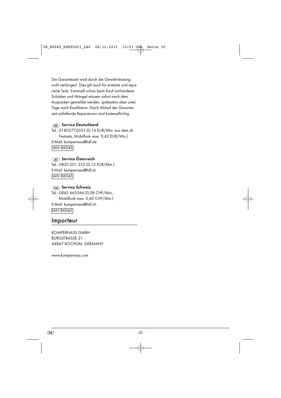 Importeur | Silvercrest SSM 550 C1 User Manual | Page 33 / 44