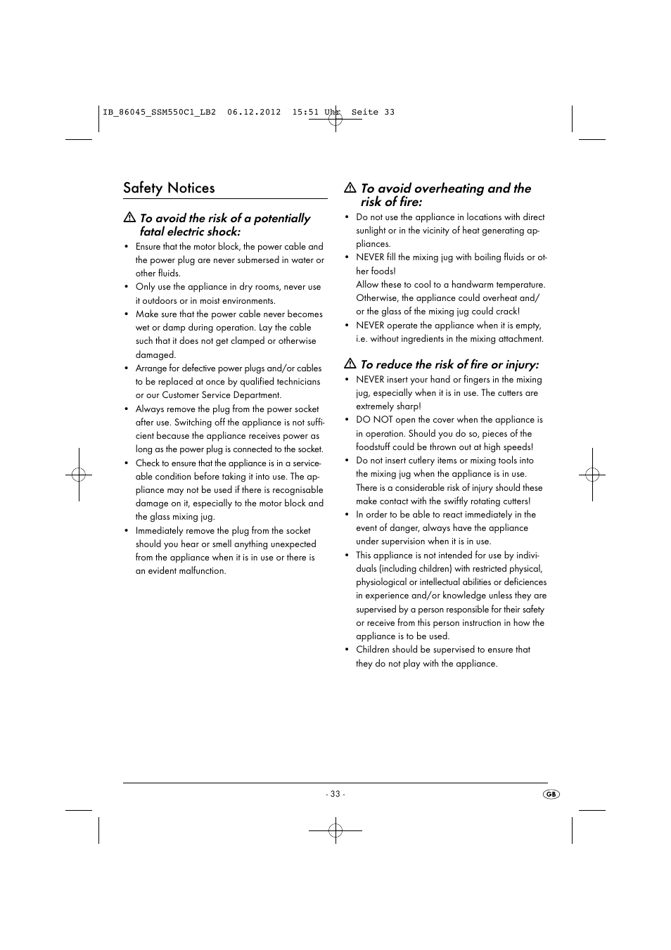 Safety notices | Silvercrest SSM 550 C1 User Manual | Page 36 / 44