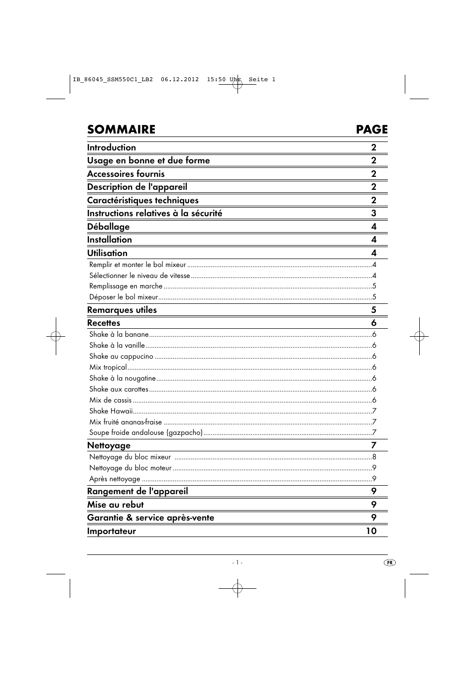 Sommaire page | Silvercrest SSM 550 C1 User Manual | Page 4 / 44