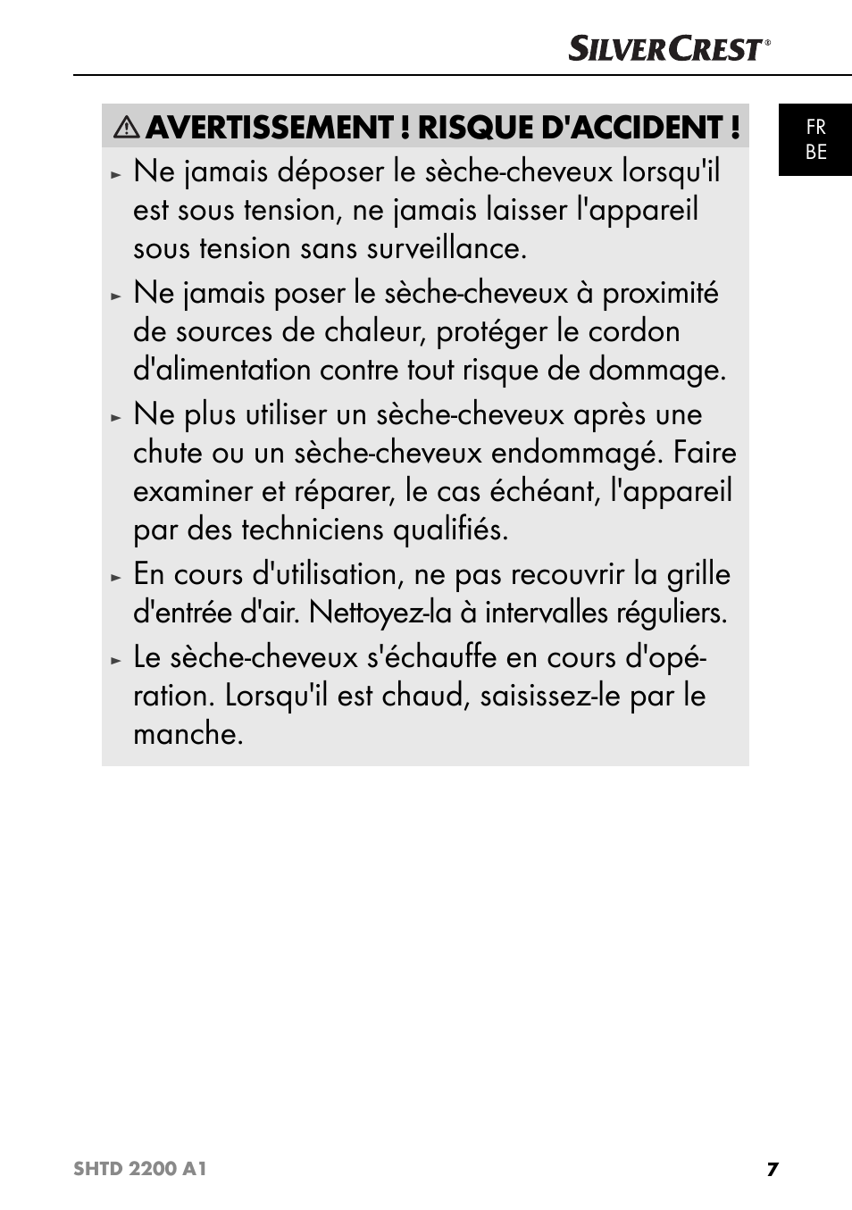 Avertissement ! risque d'accident | Silvercrest SHTD 2200 A1 User Manual | Page 10 / 51