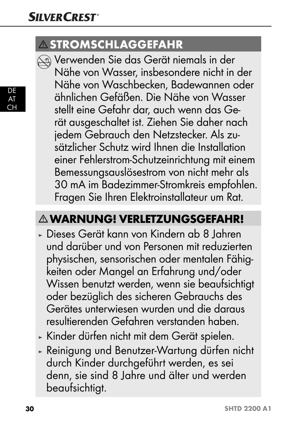 Warnung! verletzungsgefahr, Kinder dürfen nicht mit dem gerät spielen | Silvercrest SHTD 2200 A1 User Manual | Page 33 / 51
