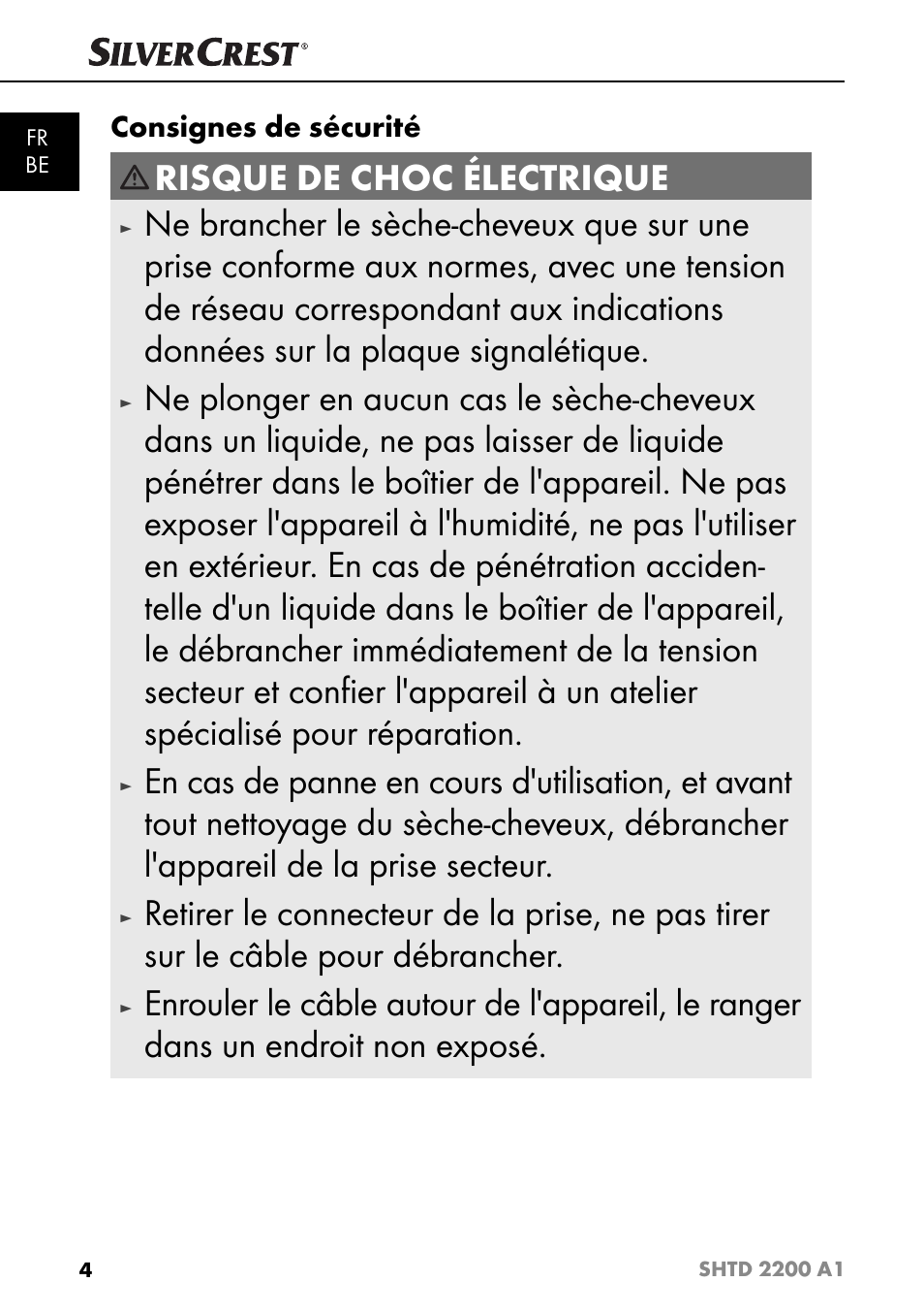 Risque de choc électrique, Consignes de sécurité | Silvercrest SHTD 2200 A1 User Manual | Page 7 / 51