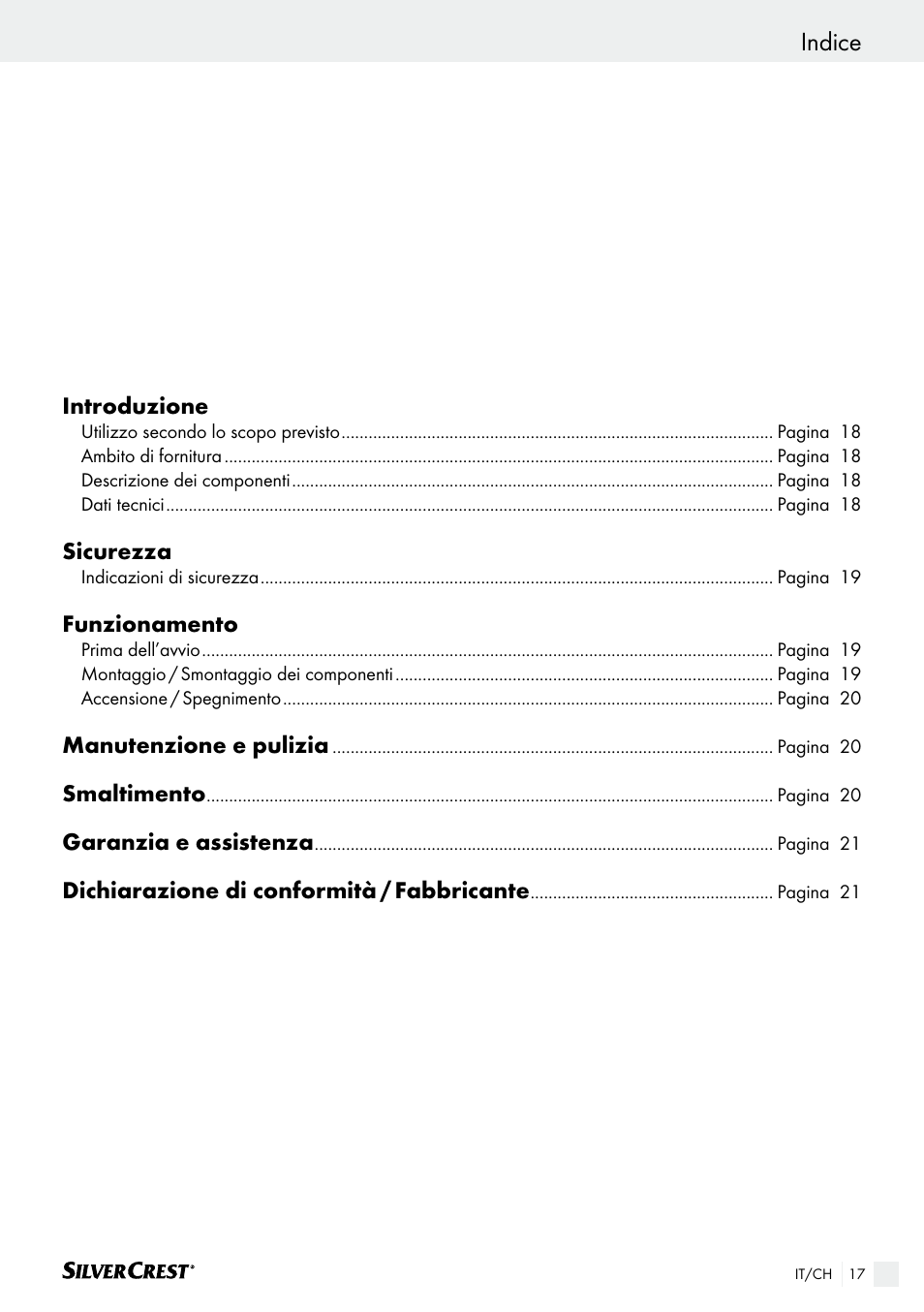 Indice | Silvercrest SHS 12.0 A2 User Manual | Page 17 / 34