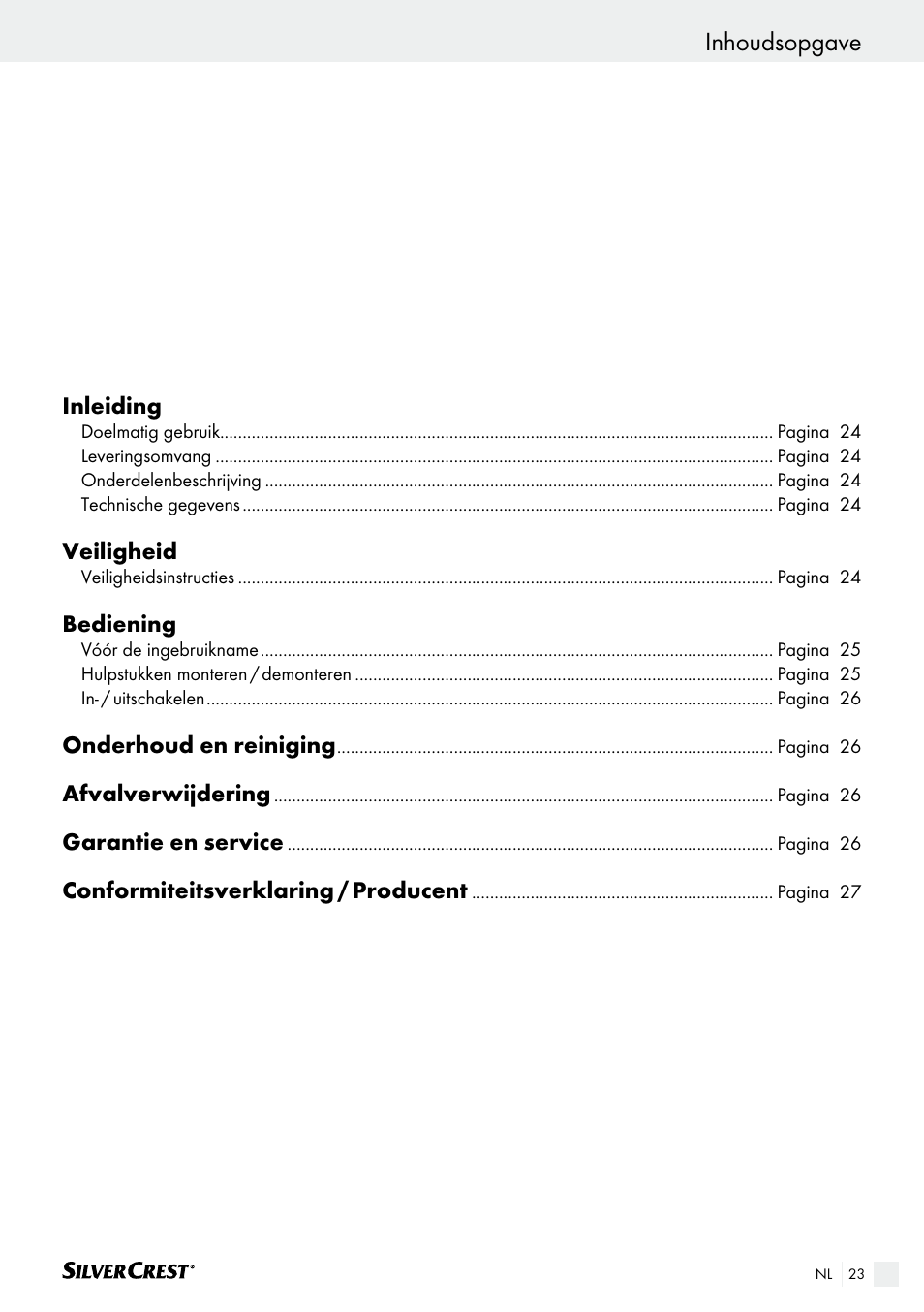 Inhoudsopgave | Silvercrest SHS 12.0 A2 User Manual | Page 23 / 34