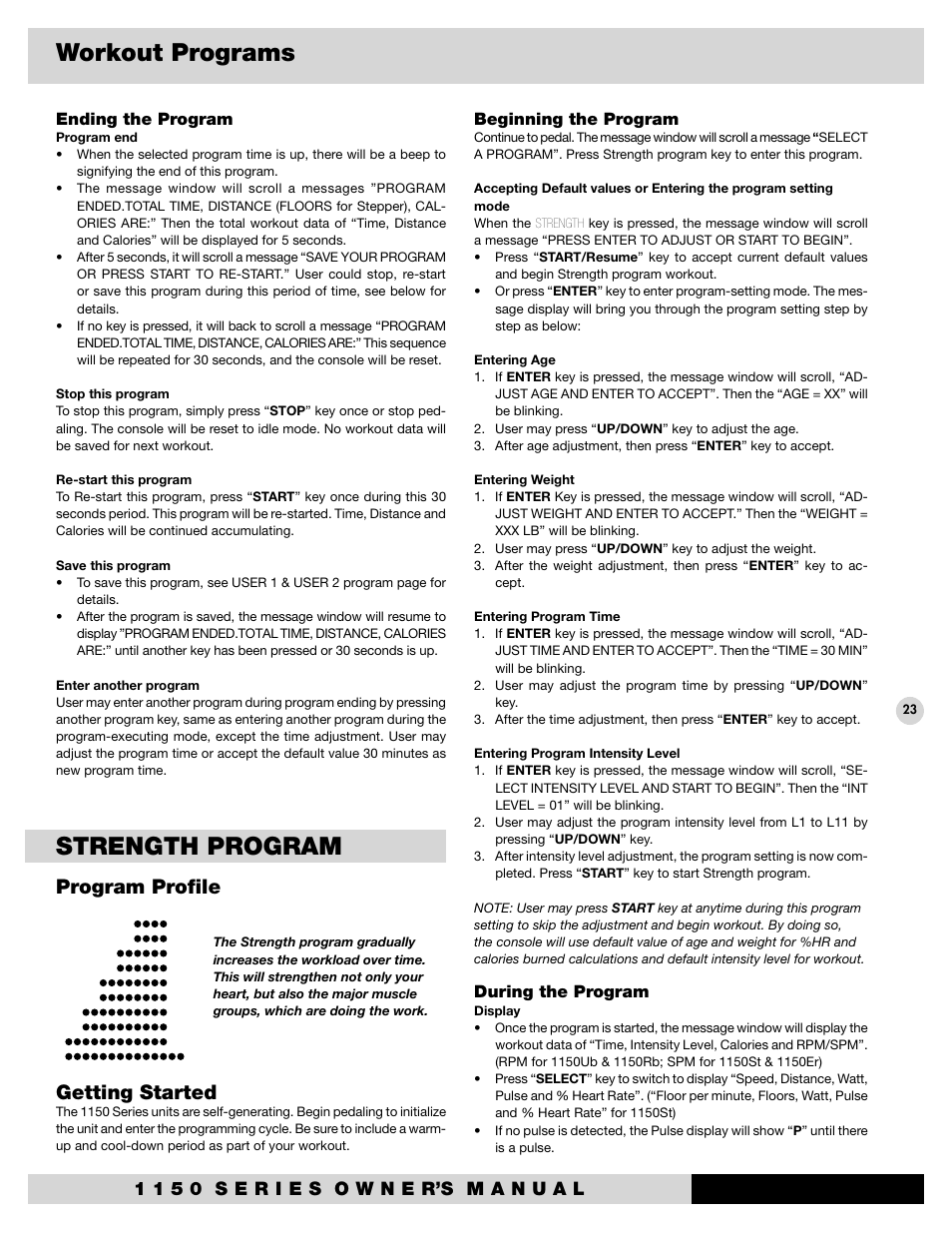 Strength program, Workout programs, Program proﬁle getting started | Diamondback 1150St User Manual | Page 25 / 35