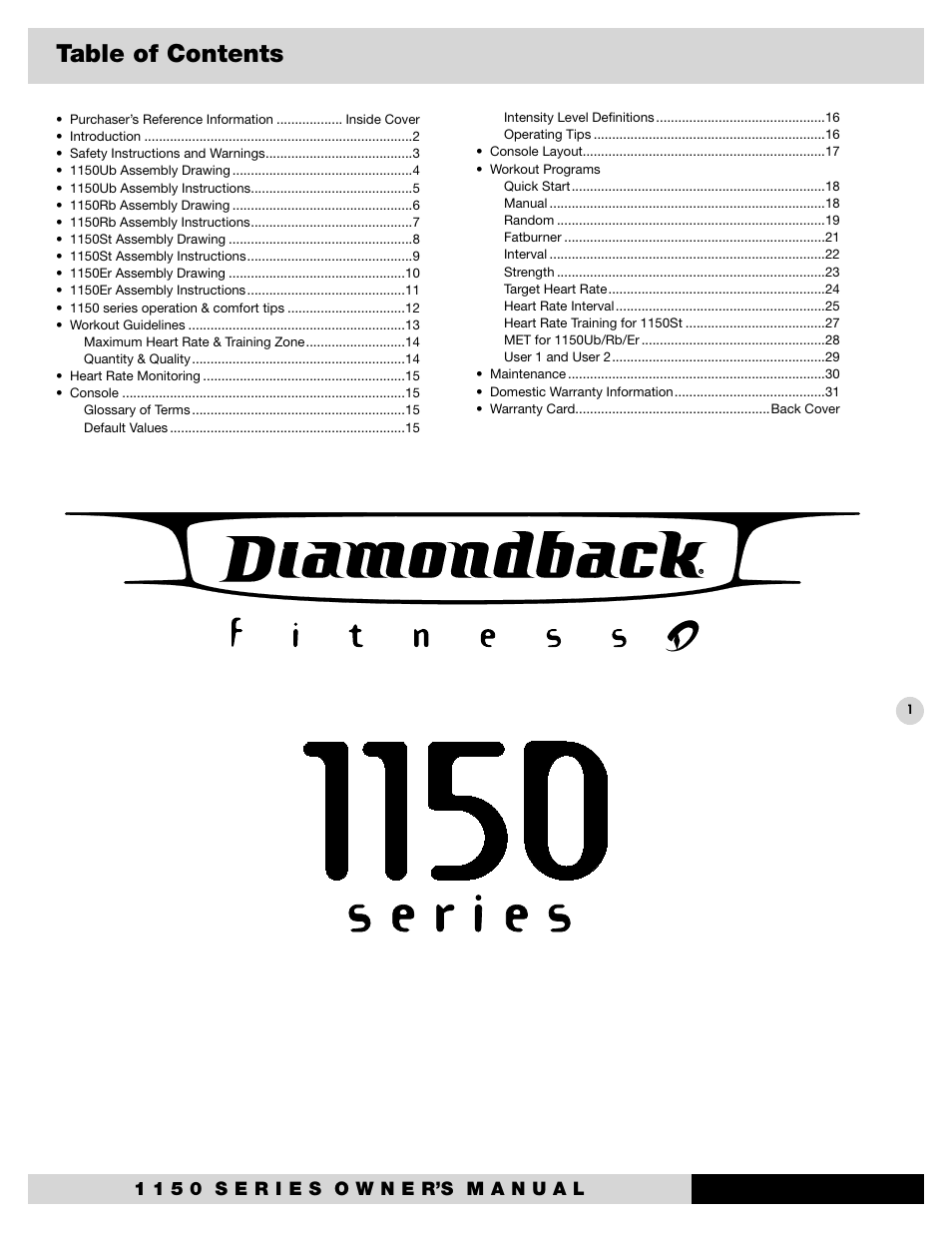 Diamondback 1150St User Manual | Page 3 / 35