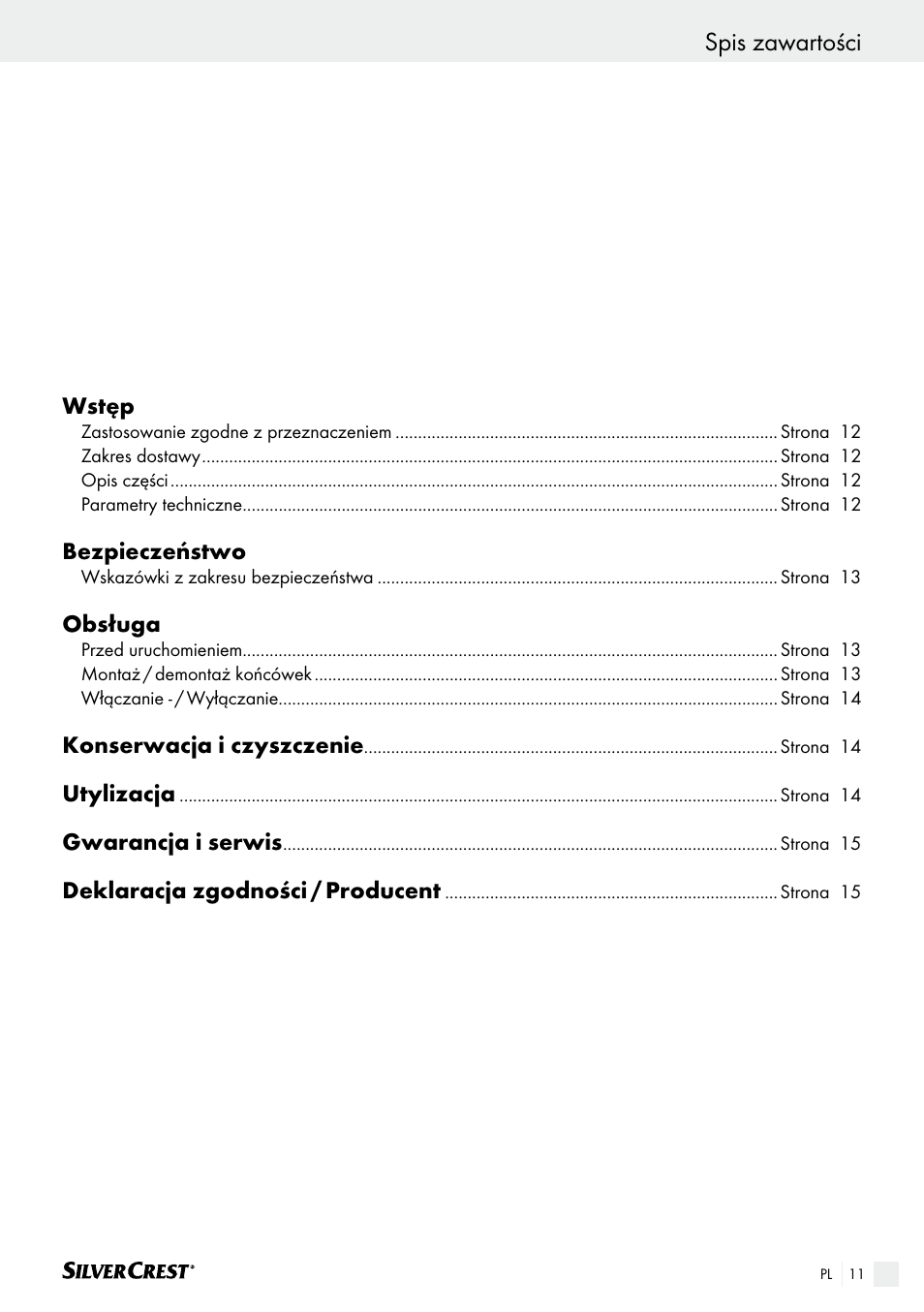 Spis zawartości | Silvercrest SHS 12.0 A2 User Manual | Page 11 / 46