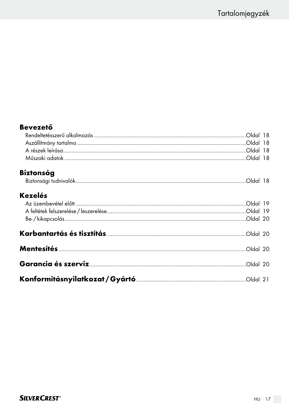 Tartalomjegyzék | Silvercrest SHS 12.0 A2 User Manual | Page 17 / 46