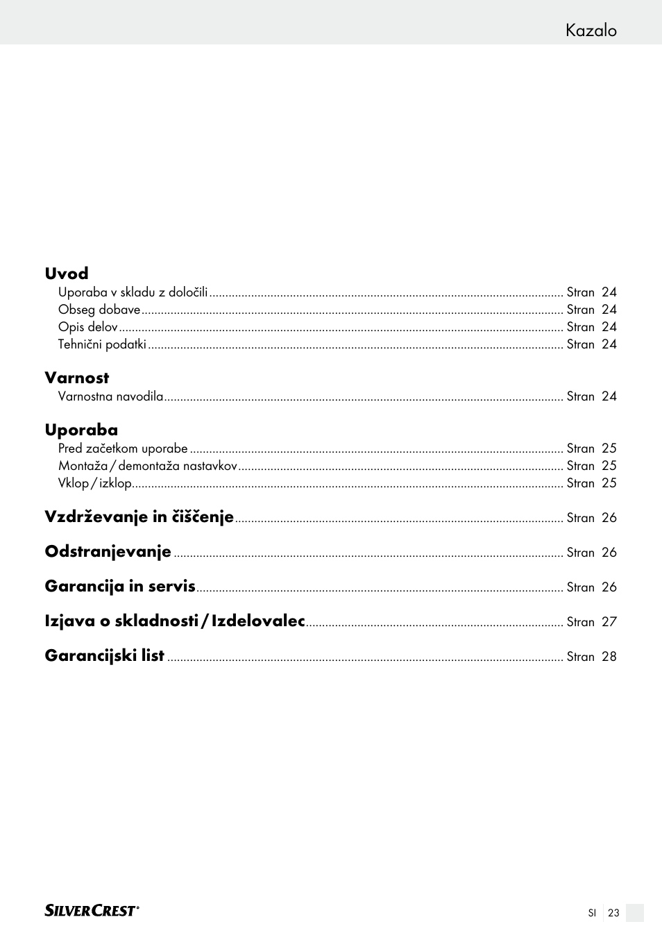 Kazalo | Silvercrest SHS 12.0 A2 User Manual | Page 23 / 46