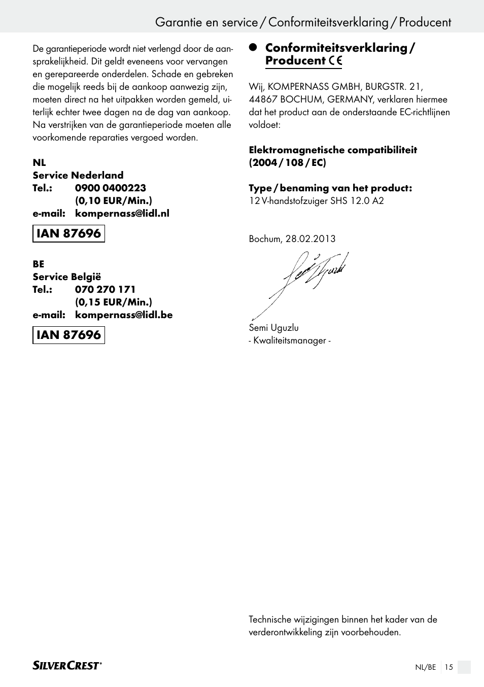 Conformiteitsverklaring / producent | Silvercrest SHS 12.0 A2 User Manual | Page 14 / 27