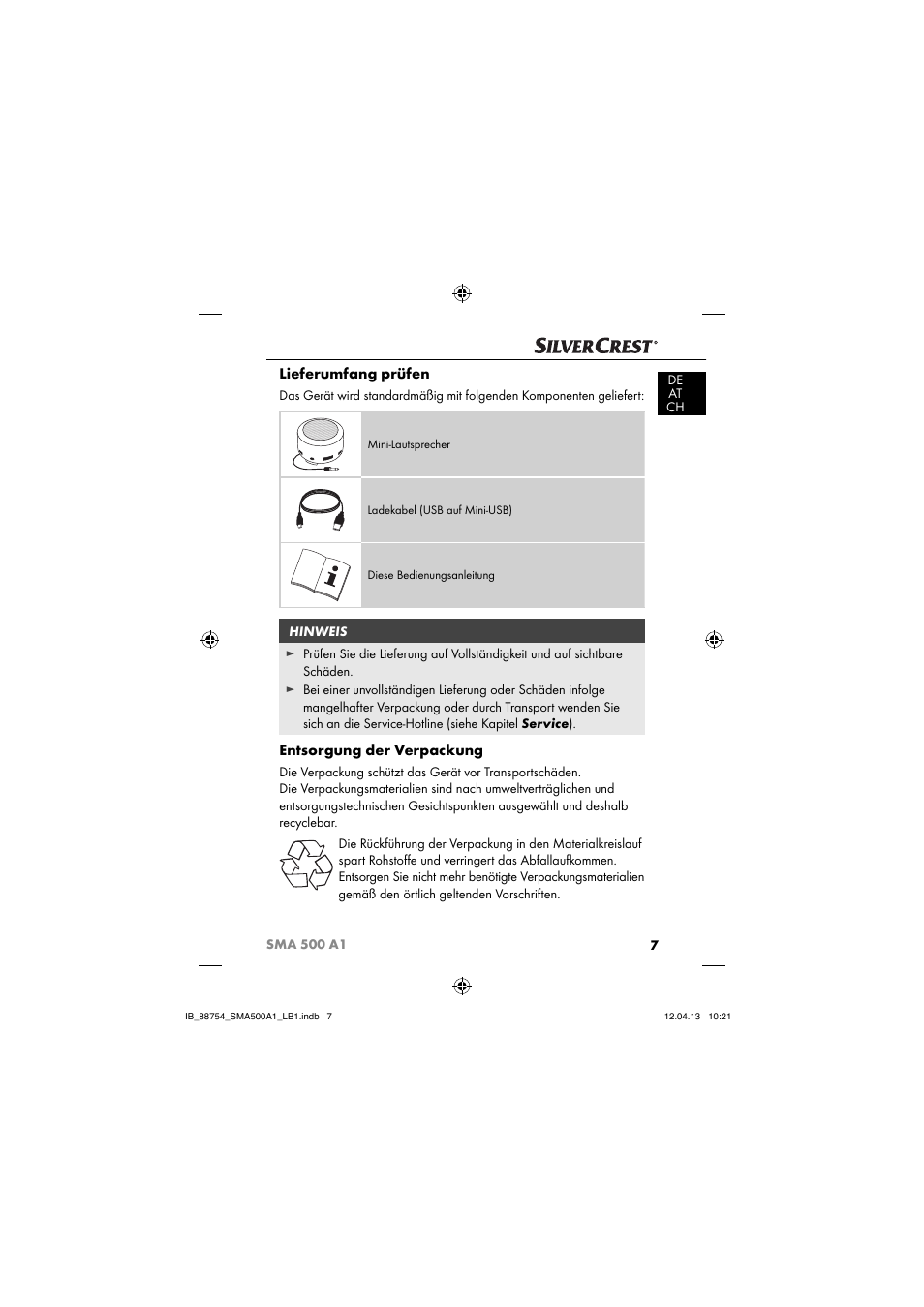 Lieferumfang prüfen, Entsorgung der verpackung | Silvercrest SMA 500 A1 User Manual | Page 10 / 83