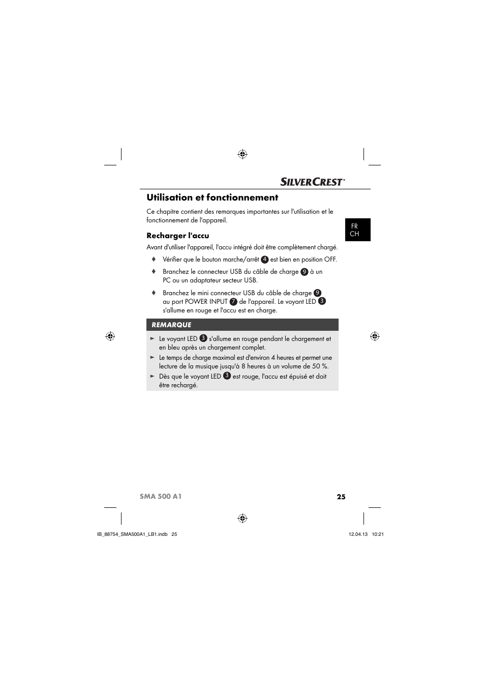 Utilisation et fonctionnement, Recharger l'accu | Silvercrest SMA 500 A1 User Manual | Page 28 / 83