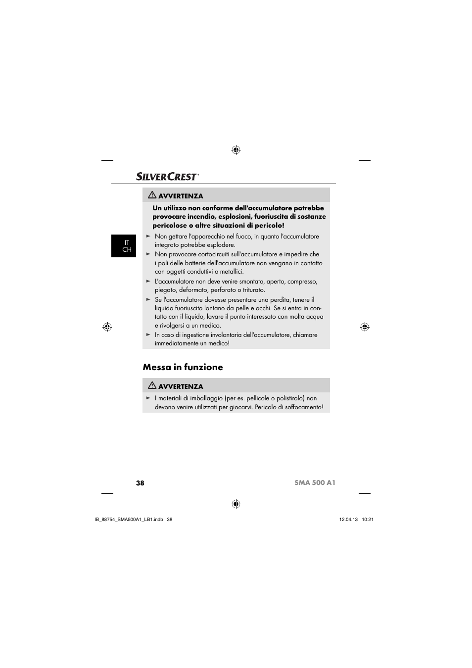 Messa in funzione | Silvercrest SMA 500 A1 User Manual | Page 41 / 83