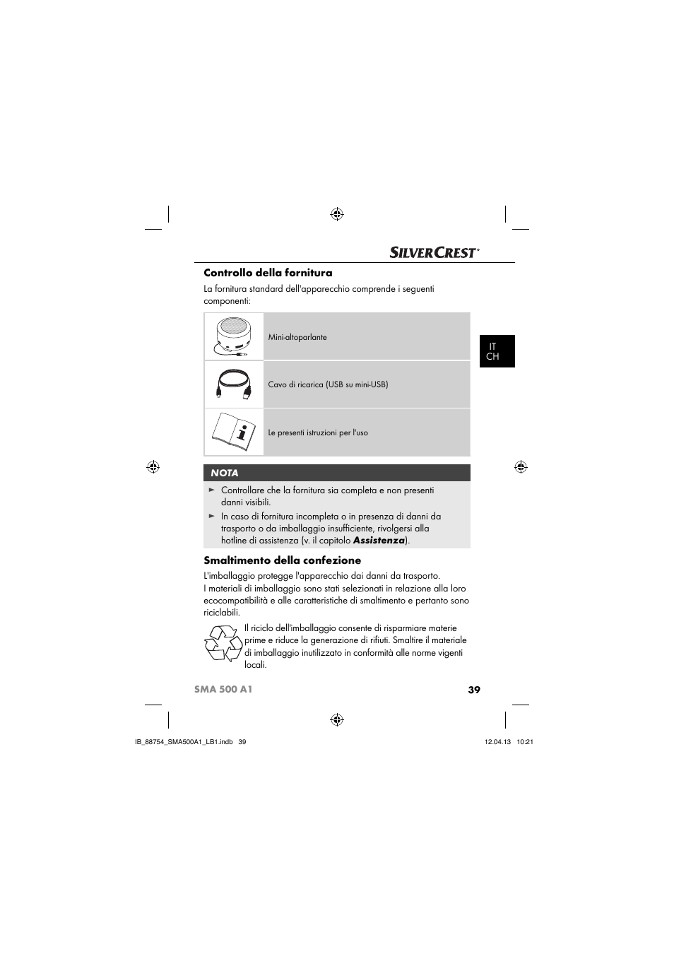 Controllo della fornitura, Smaltimento della confezione | Silvercrest SMA 500 A1 User Manual | Page 42 / 83