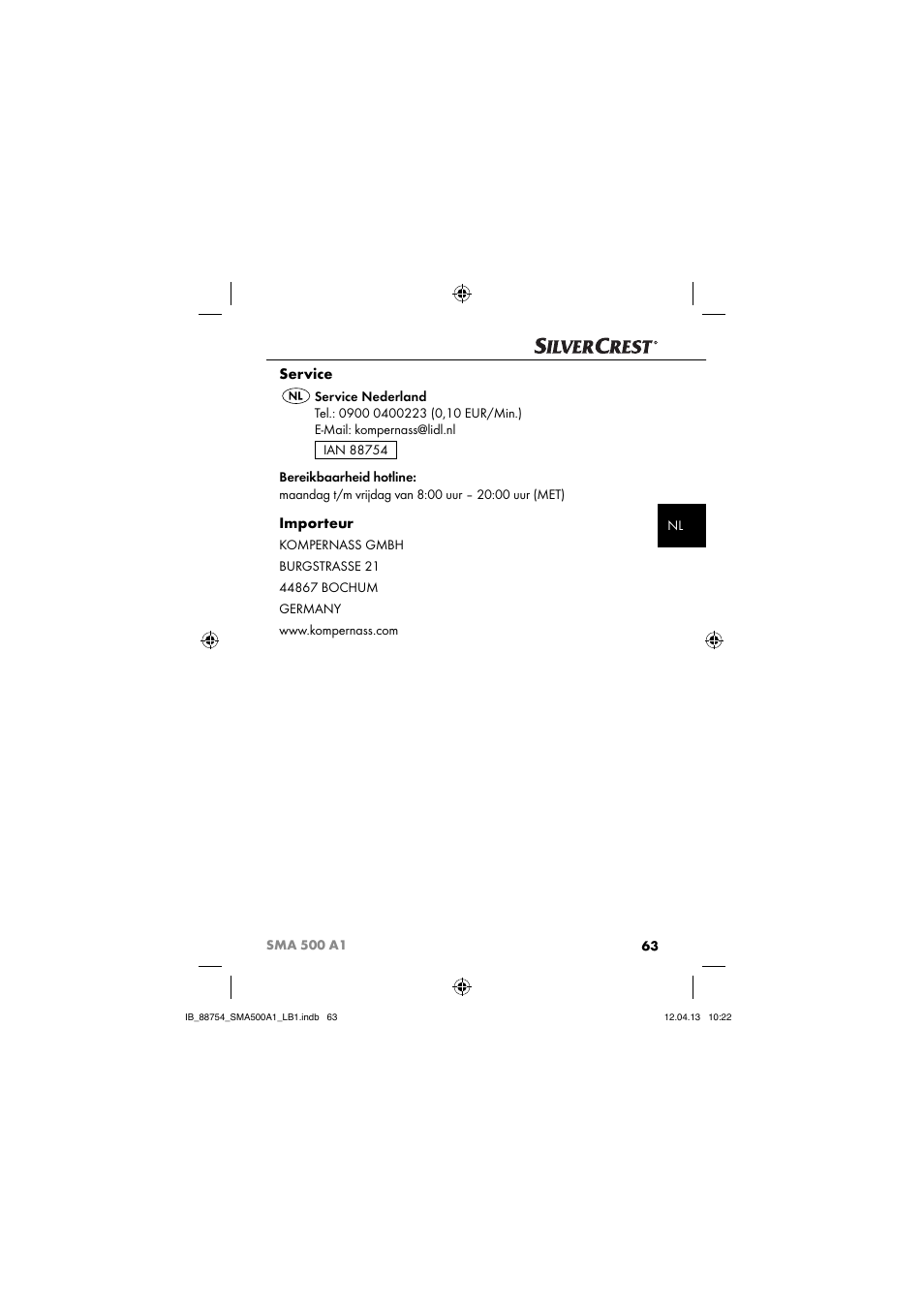 Service, Importeur | Silvercrest SMA 500 A1 User Manual | Page 66 / 83