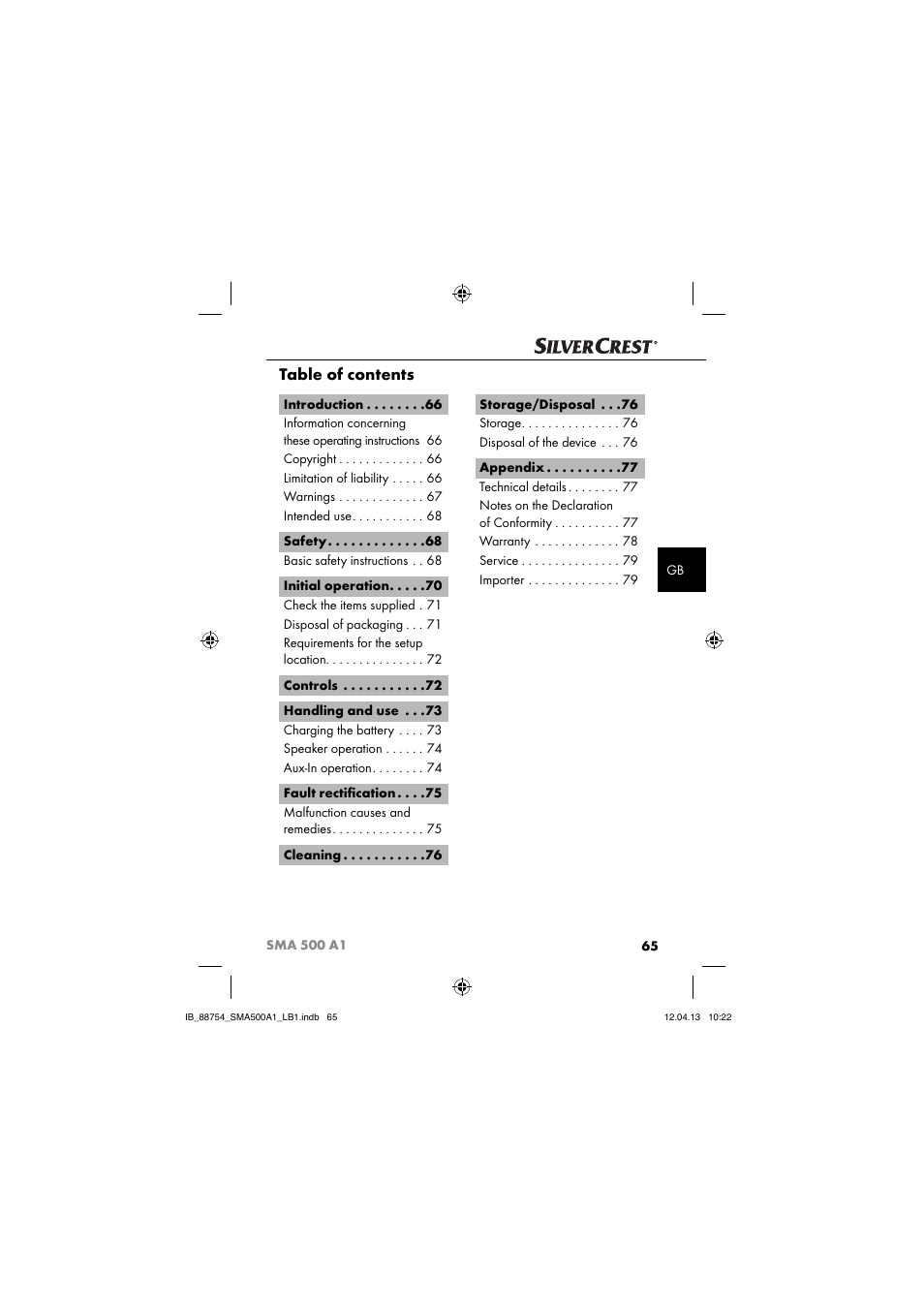 Silvercrest SMA 500 A1 User Manual | Page 68 / 83