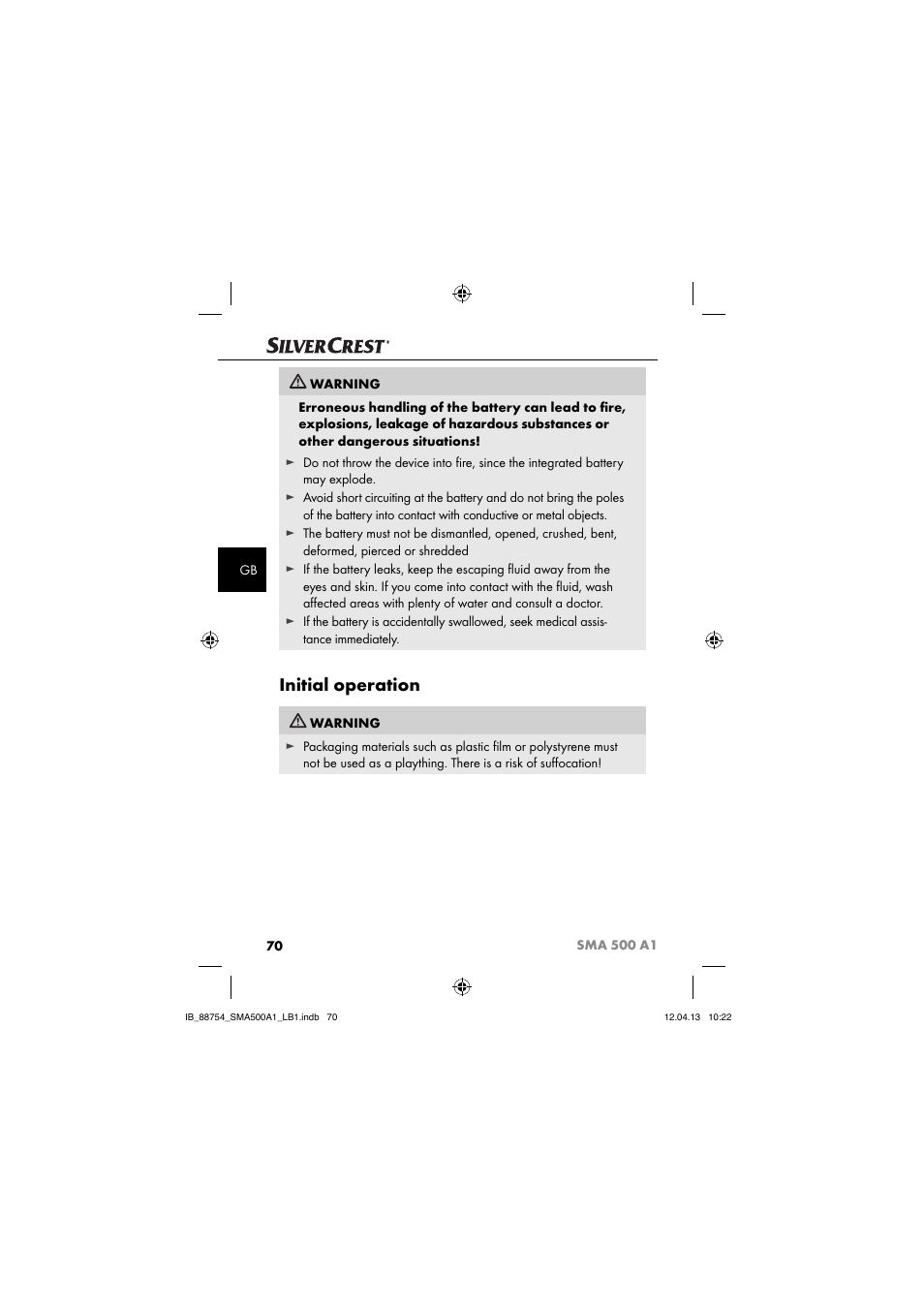 Initial operation | Silvercrest SMA 500 A1 User Manual | Page 73 / 83