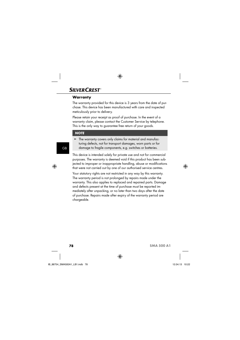 Warranty | Silvercrest SMA 500 A1 User Manual | Page 81 / 83