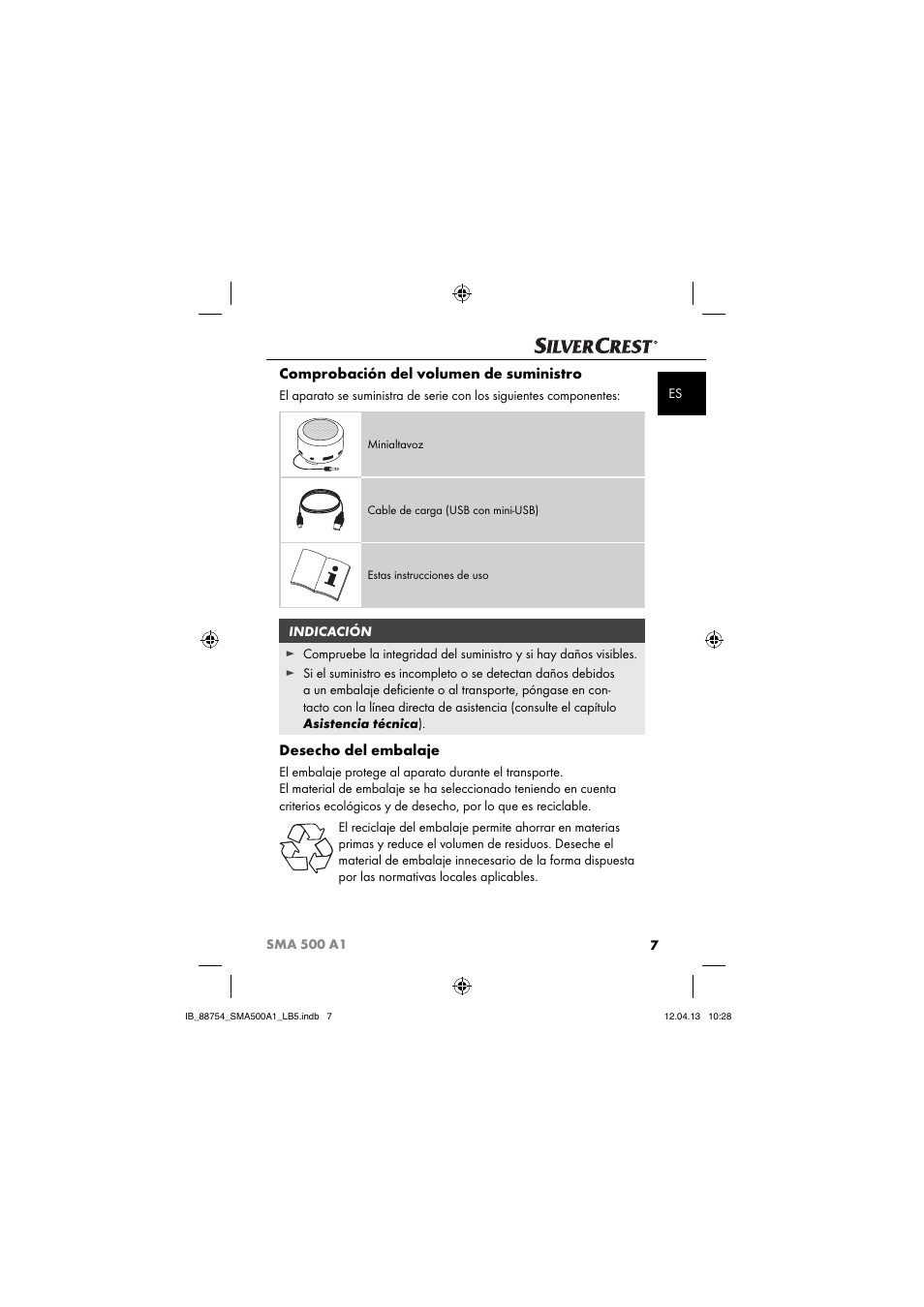 Comprobación del volumen de suministro, Desecho del embalaje | Silvercrest SMA 500 A1 User Manual | Page 10 / 67