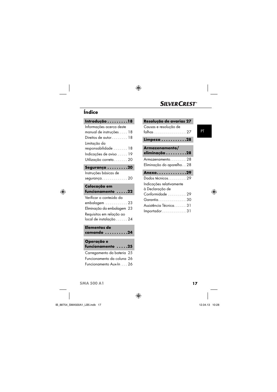 Índice | Silvercrest SMA 500 A1 User Manual | Page 20 / 67