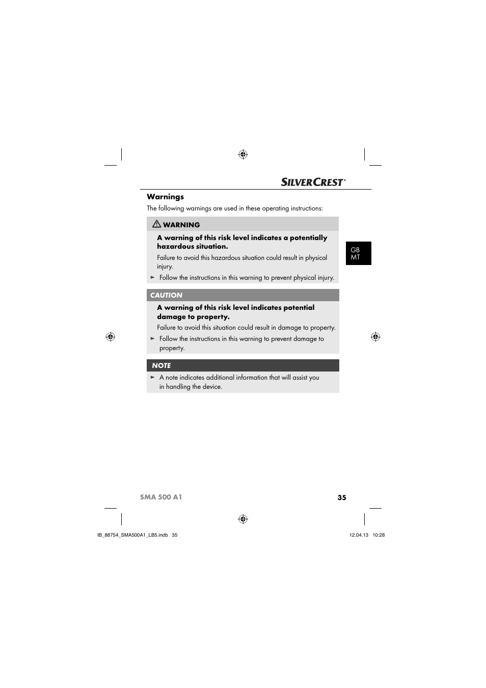 Warnings | Silvercrest SMA 500 A1 User Manual | Page 38 / 67