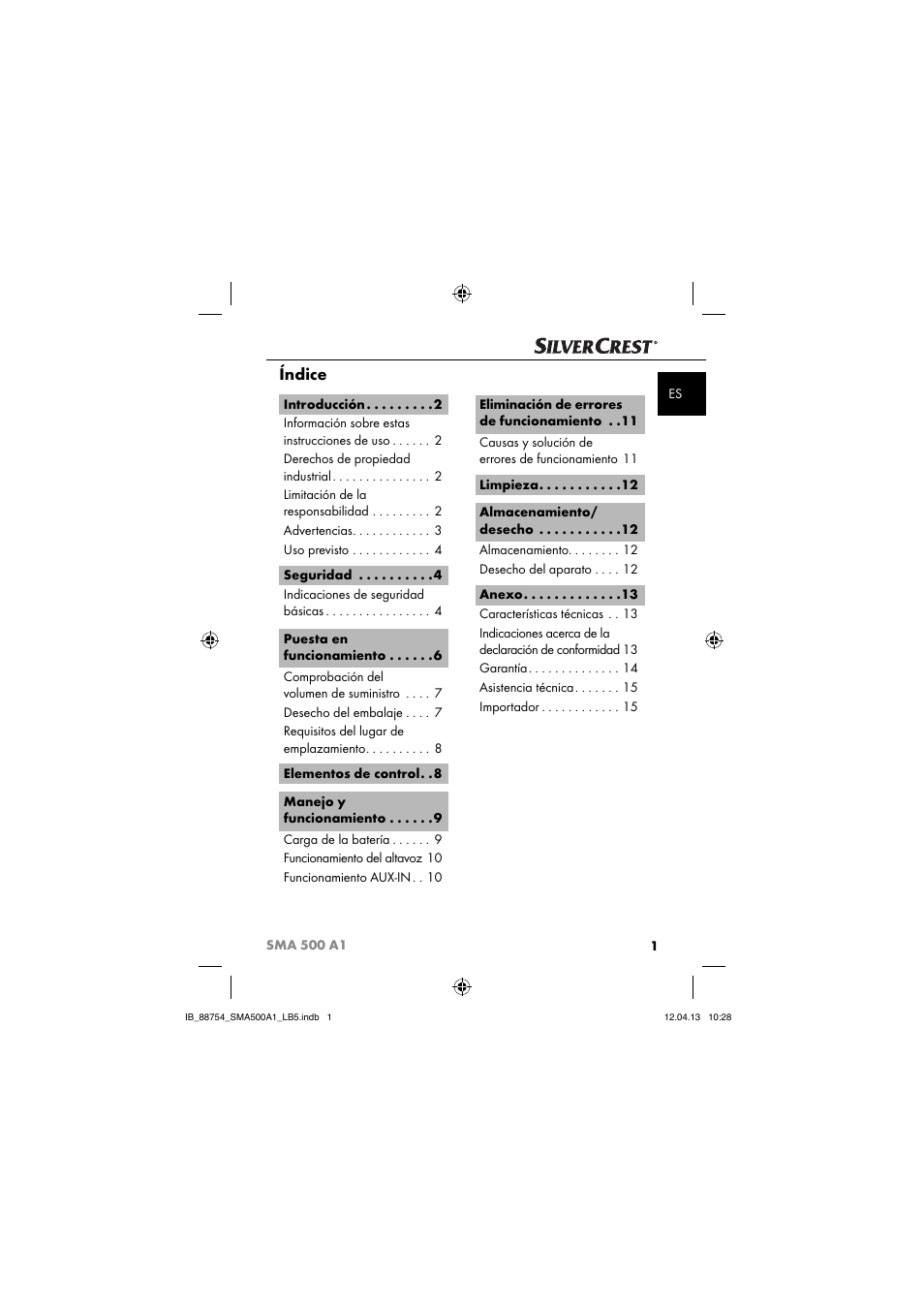Índice | Silvercrest SMA 500 A1 User Manual | Page 4 / 67