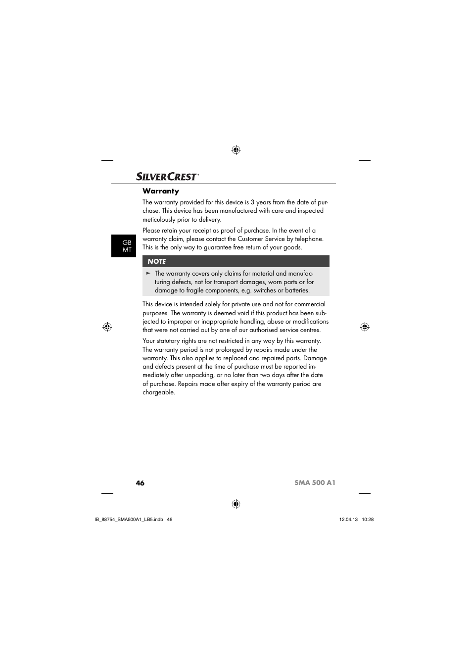 Warranty | Silvercrest SMA 500 A1 User Manual | Page 49 / 67