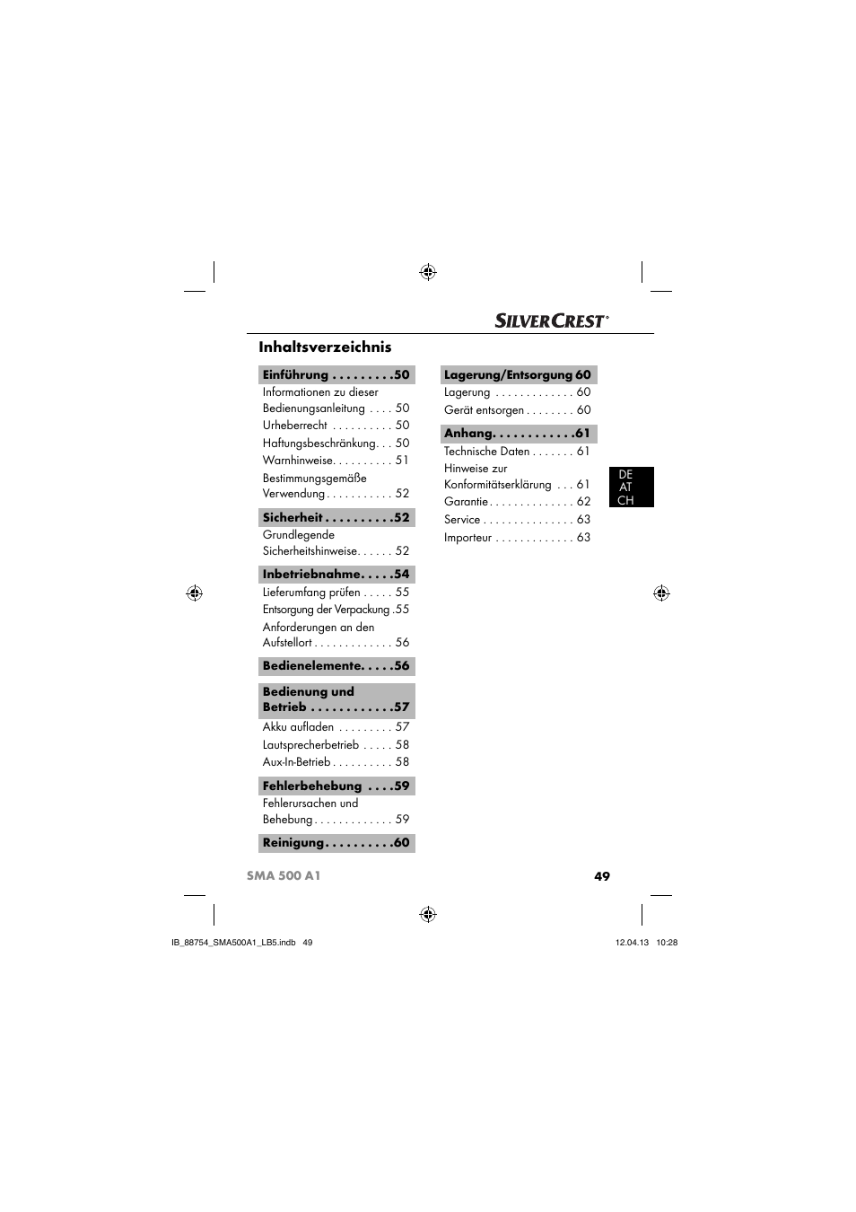 Silvercrest SMA 500 A1 User Manual | Page 52 / 67