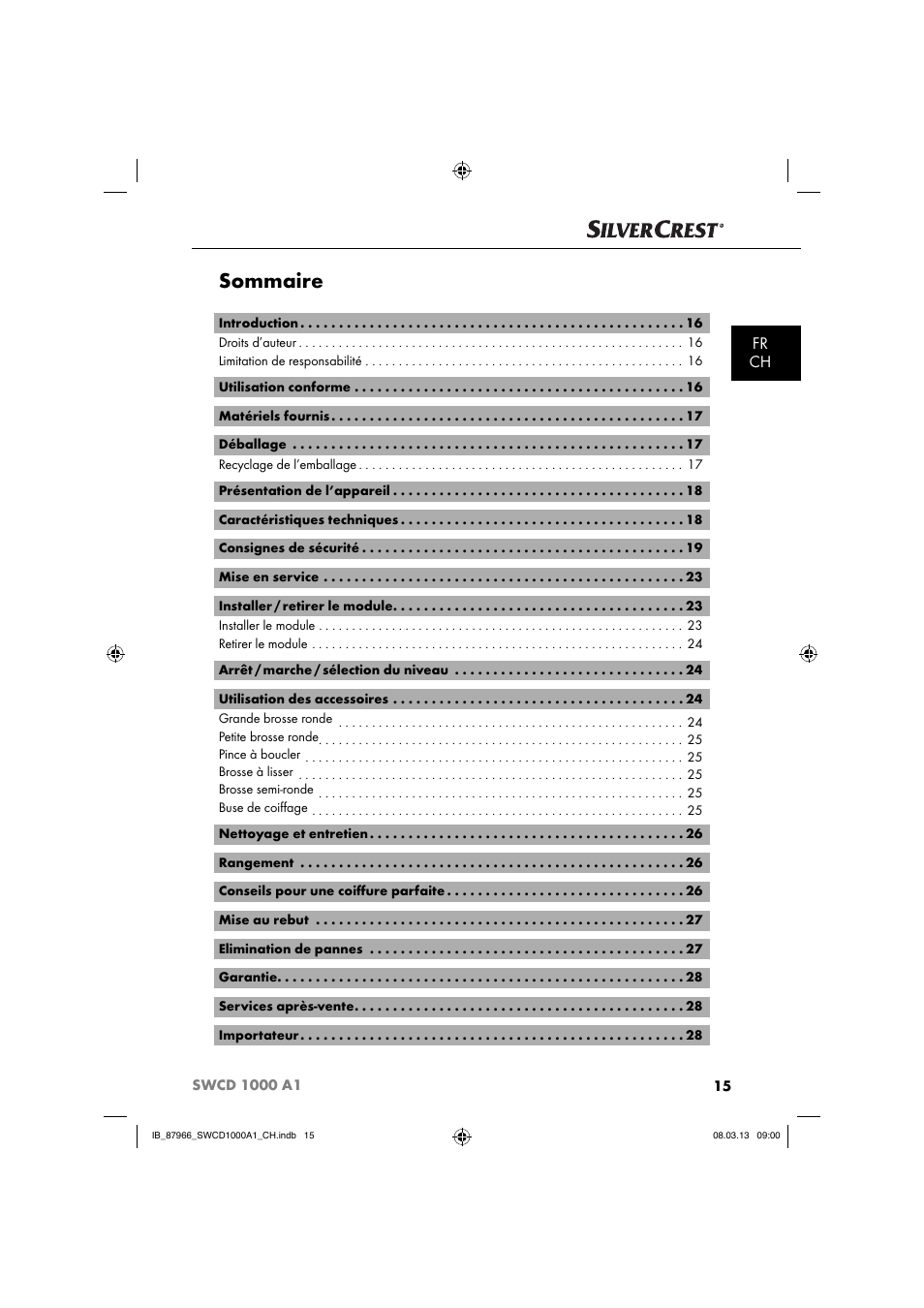 Sommaire, Fr ch | Silvercrest SWCD 1000 A1 User Manual | Page 18 / 60