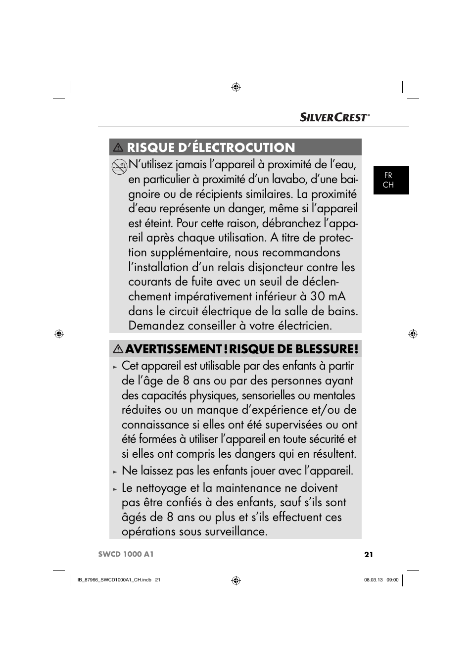 Ne laissez pas les enfants jouer avec l’appareil | Silvercrest SWCD 1000 A1 User Manual | Page 24 / 60