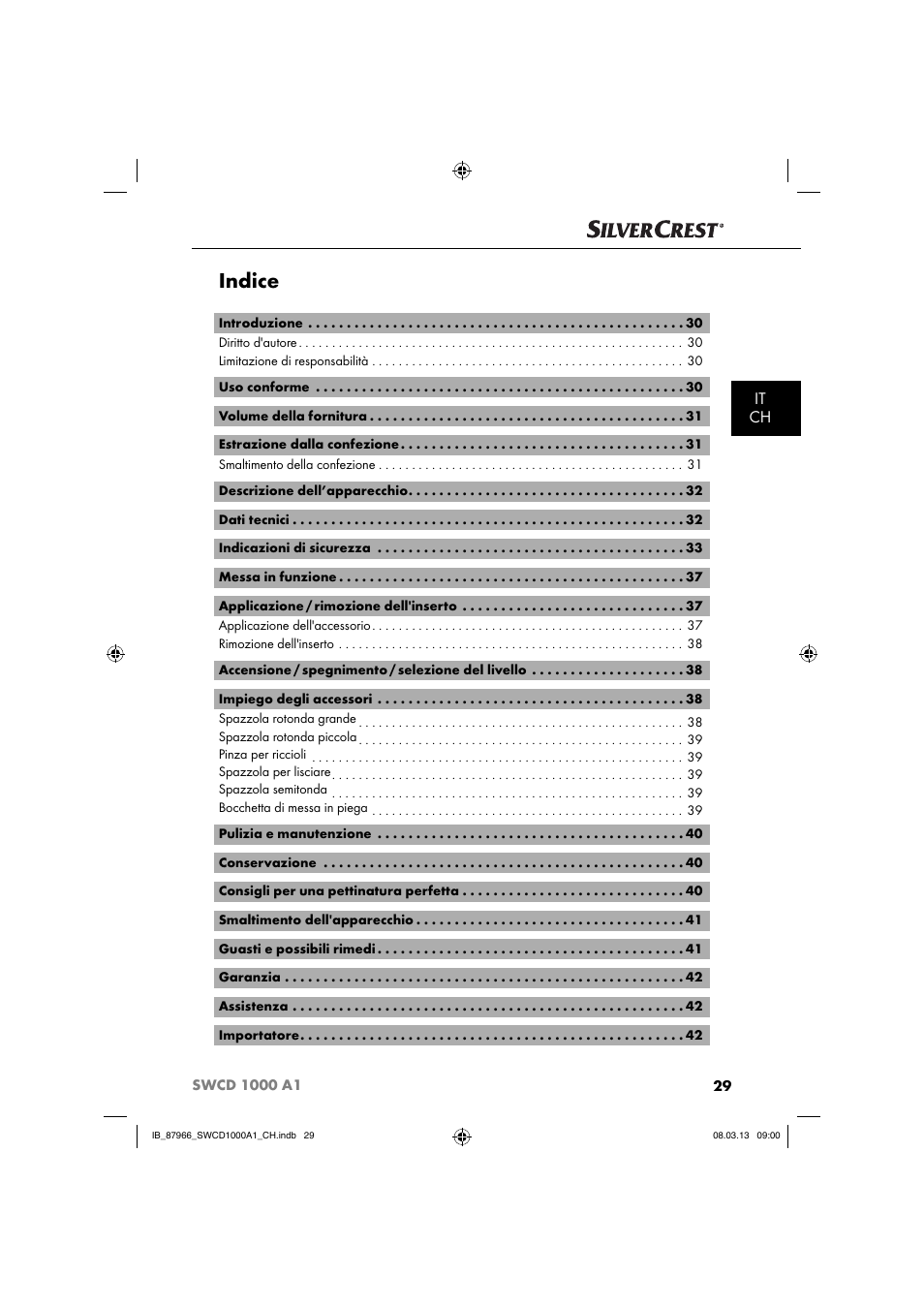 Indice, It ch | Silvercrest SWCD 1000 A1 User Manual | Page 32 / 60