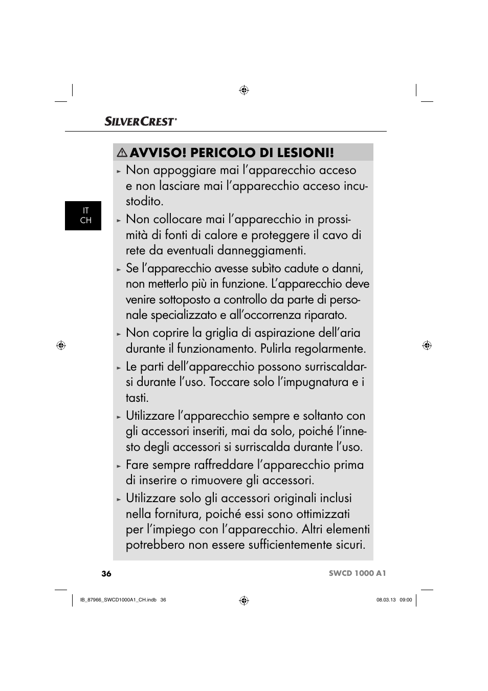 Avviso! pericolo di lesioni | Silvercrest SWCD 1000 A1 User Manual | Page 39 / 60