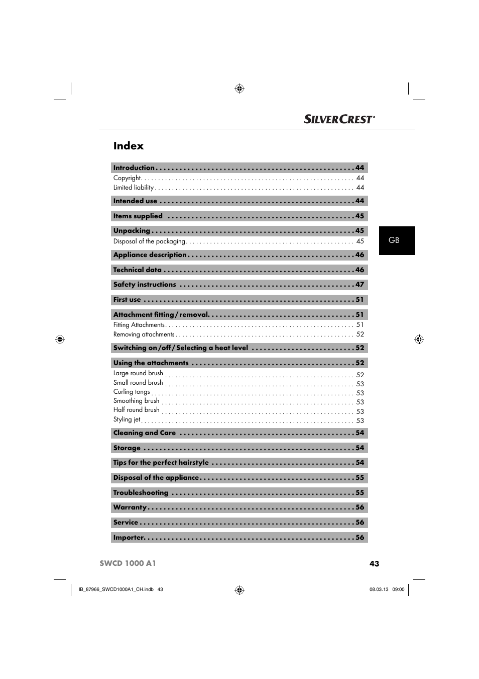 Index | Silvercrest SWCD 1000 A1 User Manual | Page 46 / 60