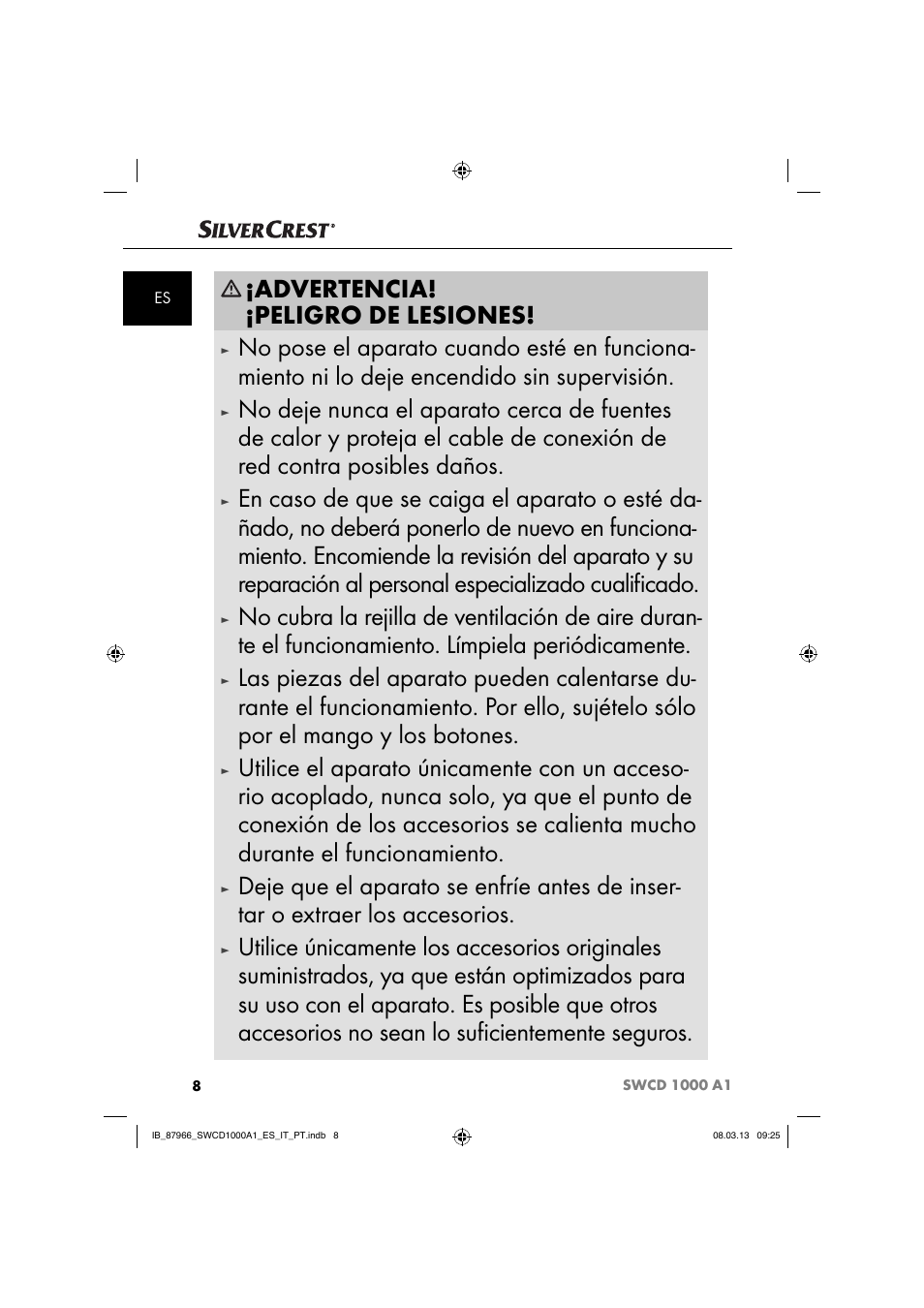 Advertencia! ¡peligro de lesiones | Silvercrest SWCD 1000 A1 User Manual | Page 11 / 74