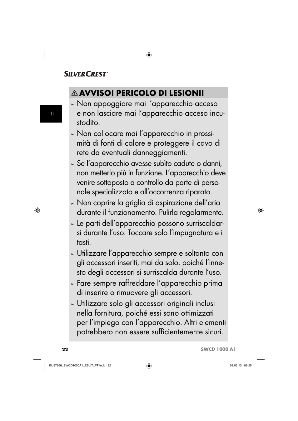 Avviso! pericolo di lesioni | Silvercrest SWCD 1000 A1 User Manual | Page 25 / 74