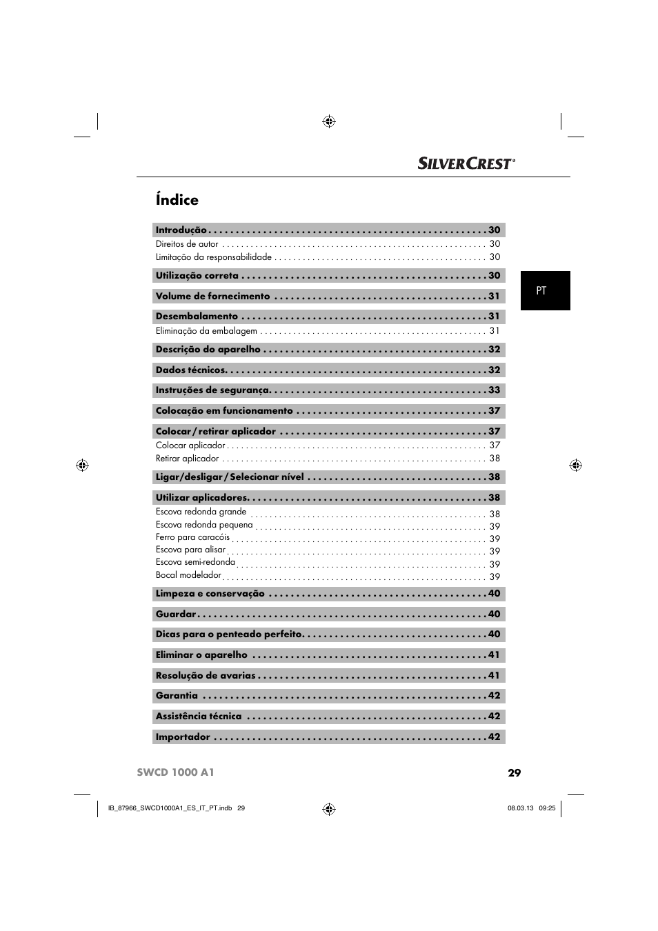 Índice | Silvercrest SWCD 1000 A1 User Manual | Page 32 / 74