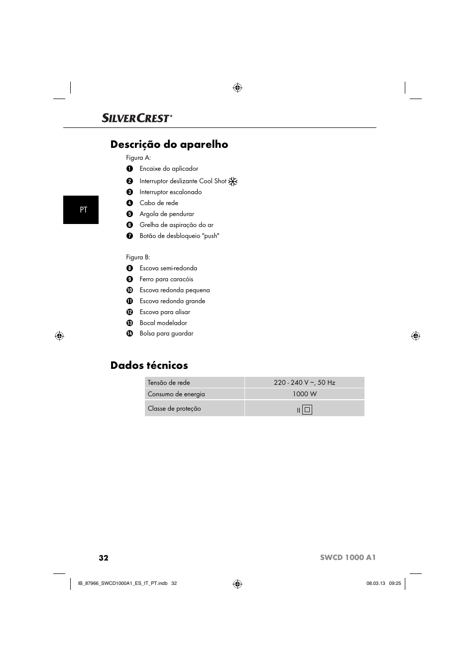 Descrição do aparelho, Dados técnicos | Silvercrest SWCD 1000 A1 User Manual | Page 35 / 74