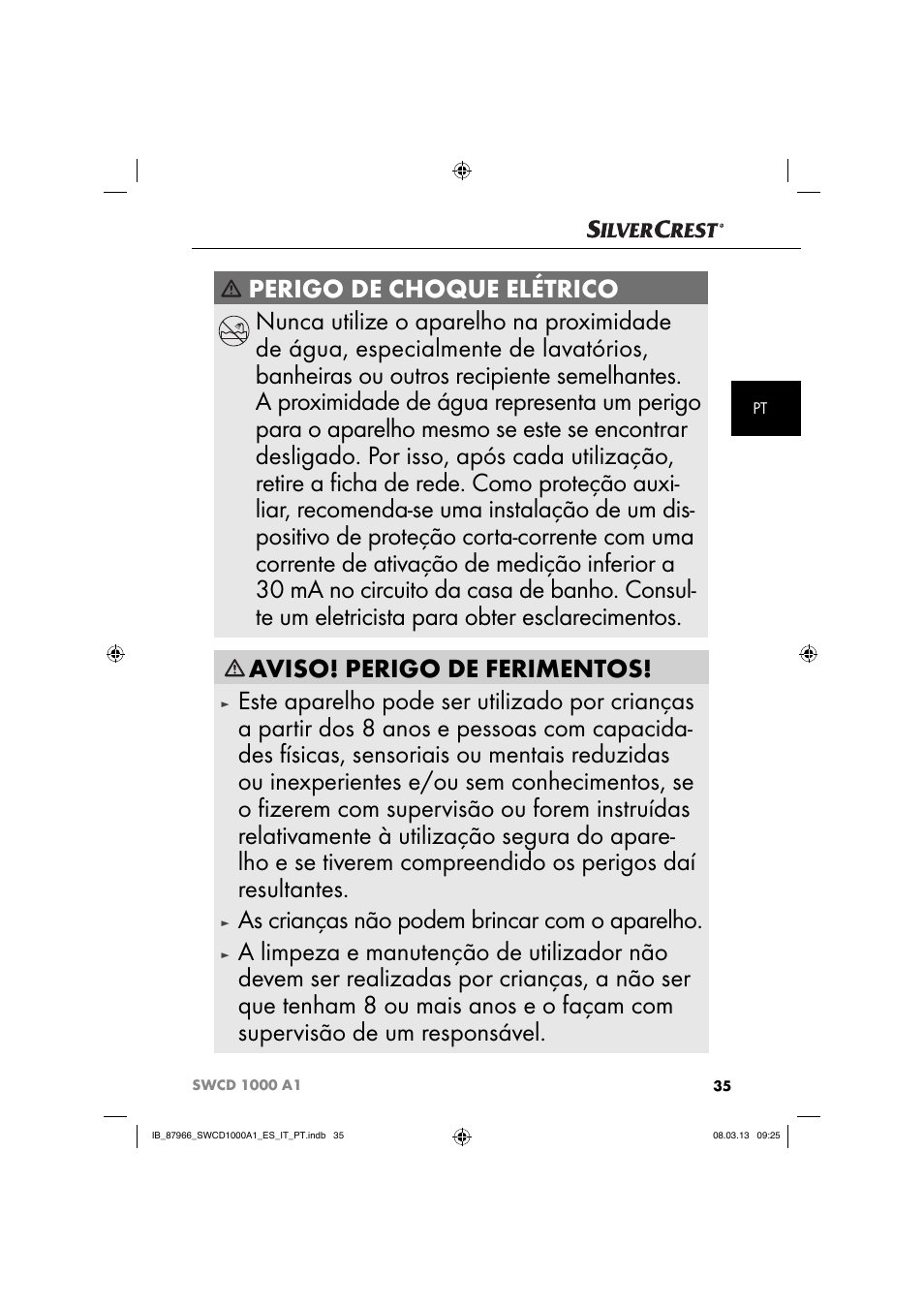 Aviso! perigo de ferimentos, As crianças não podem brincar com o aparelho | Silvercrest SWCD 1000 A1 User Manual | Page 38 / 74