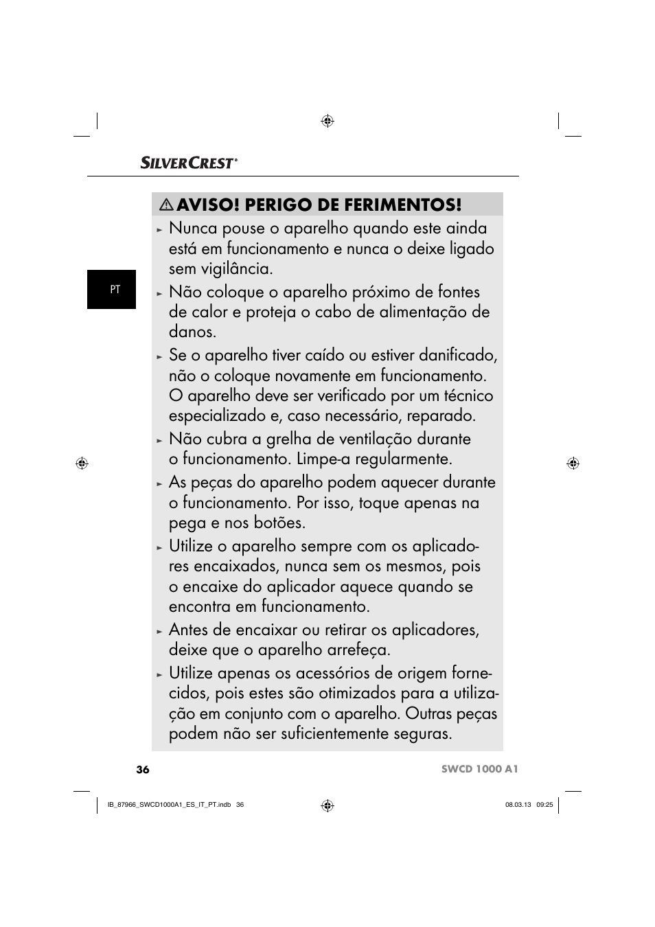 Aviso! perigo de ferimentos | Silvercrest SWCD 1000 A1 User Manual | Page 39 / 74