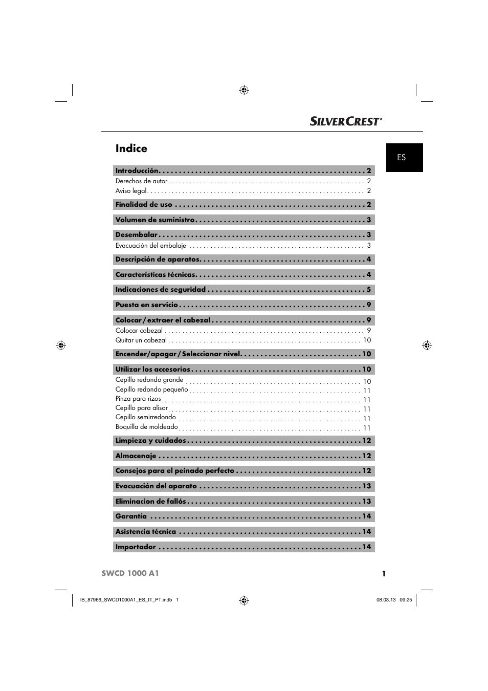 Indice | Silvercrest SWCD 1000 A1 User Manual | Page 4 / 74