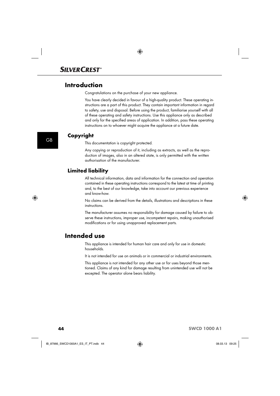 Introduction, Intended use, Copyright | Limited liability | Silvercrest SWCD 1000 A1 User Manual | Page 47 / 74