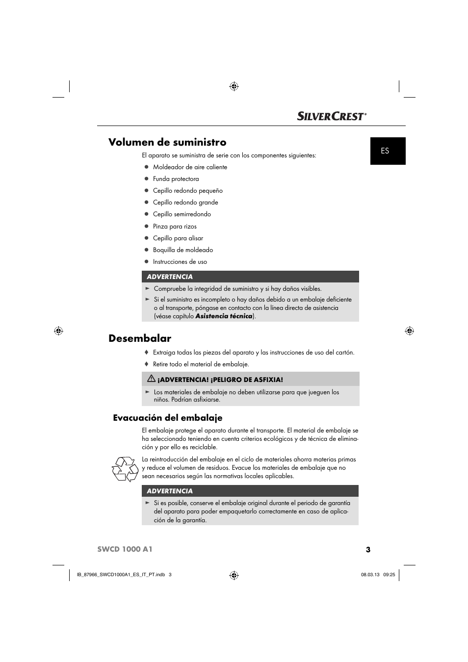 Volumen de suministro, Desembalar, Evacuación del embalaje | Silvercrest SWCD 1000 A1 User Manual | Page 6 / 74